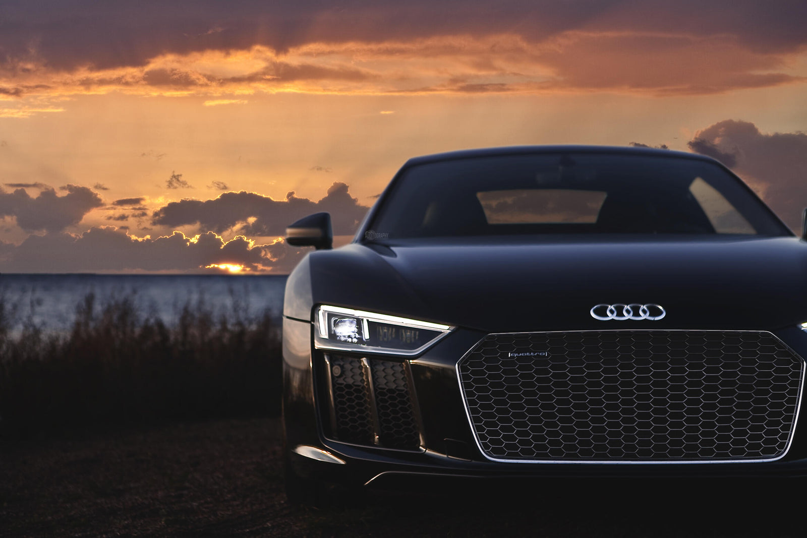 Audi R8 at sunset