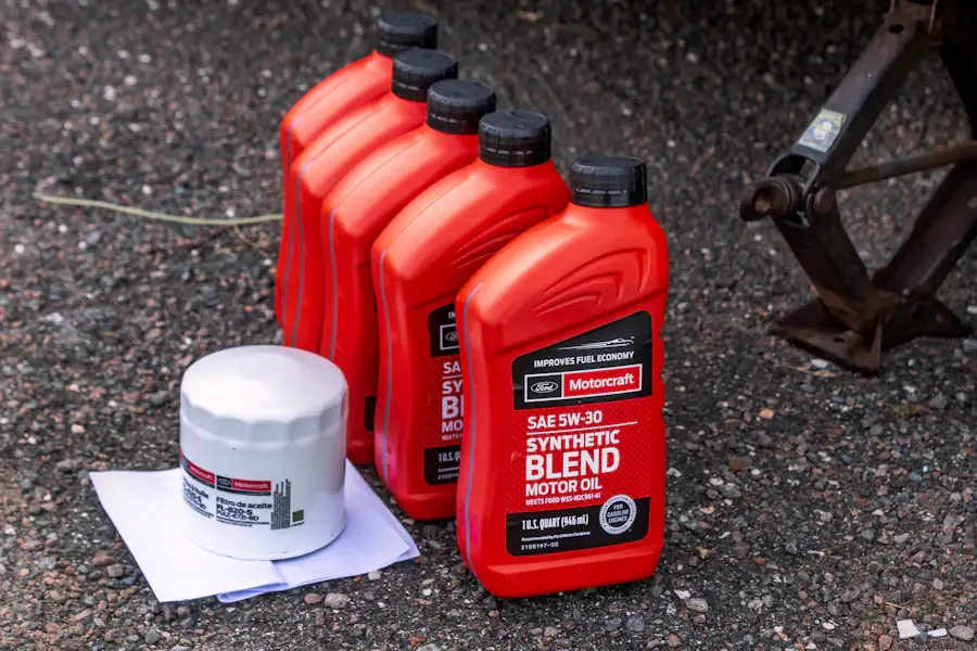 Motor oil bottles — correct-spec oil service