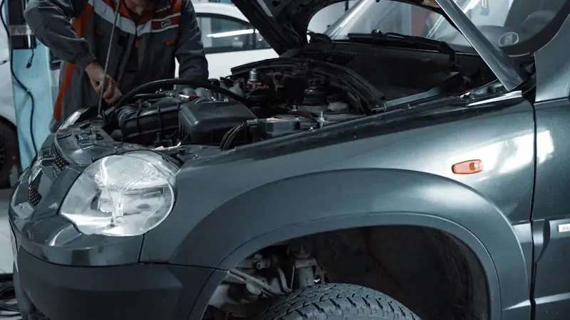 Technician beside a vehicle — pre-purchase inspections